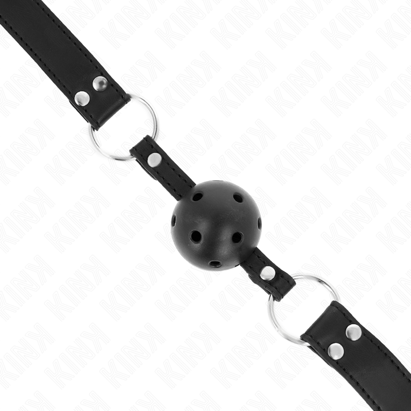 KINK - BAVAGLIO SFERA TRASPIRANTE 4 CM CON DOPPIO RIVETTO MODELLO 1 NERO 62,5 x 2,5 CM REGOLABILE 42-58 CM - KINK COLLAR & GAG | Lingerie Harness Boutique