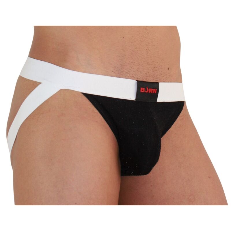 BURN - 004 JOCK NERO LUCIDO / BIANCO XL - BURN | Lingerie Harness Boutique