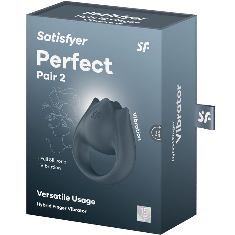 SATISFYER - PERFECT PAIR 2 MULTIVIBRATORE 2 IN 1 ANELLO PER PENE E STIMOLATORE PER DITA GRIGIO - SATISFYER PARTNER | Lingerie Harness Boutique