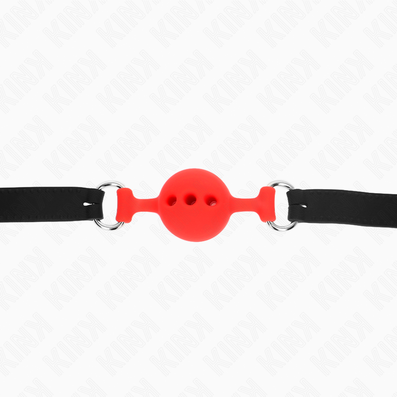 KINK - BAVAGLIO IN SILICONE INTERO 55 x 2 CM CON SFERA DA 4 CM MISURA S ROSSO REGOLABILE 35-51 CM - KINK COLLAR & GAG | Lingerie Harness Boutique