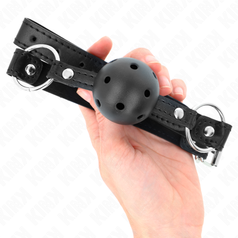 KINK - SFERA CAVA DURA NERA 4,5 CM MODELLO GAG 1 63,5 X 2 CM - KINK COLLAR & GAG | Lingerie Harness Boutique