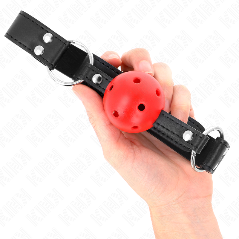 KINK - BAVAGLIO SFERA TRASPIRANTE 4 CM CON DOPPIO RIVETTO IN CUOIO 62,5 x 2,5 CM REGOLABILE 42-58 CM - KINK COLLAR & GAG | Lingerie Harness Boutique