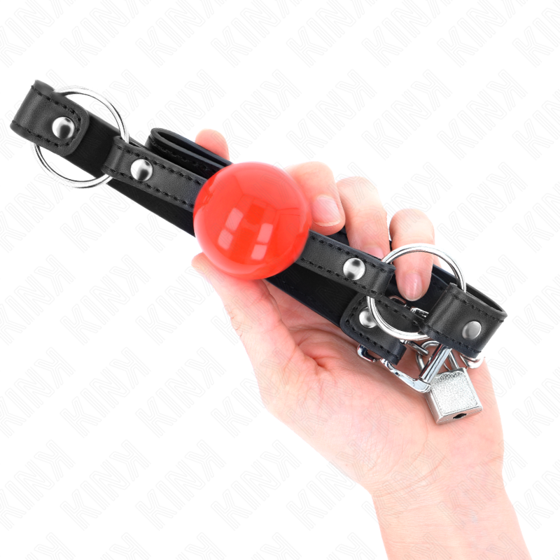 KINK - BALL 4 CM GAG CON SERRATURA SFERA ROSSA CINTURINO NERO 60 x 2 CM - KINK COLLAR & GAG | Lingerie Harness Boutique