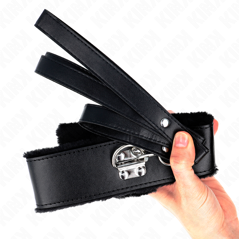 KINK - COLLANA CON GUINZAGLIO 116 CM CON BORCHIE IN ARGENTO MODELLO 4 NERO REGOLABILE 40-48 CM X 6 CM - KINK IMPACT & TOUCH | Lingerie Harness Boutique