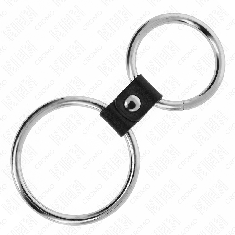 KINK - DOPPIO ANELLO PER PENE IN METALLO DA 3,7 CM A 5 CM COLLEGATO CON CINTURINO IN PELLE MODELLO 1 - KINK RING POWER | Lingerie Harness Boutique