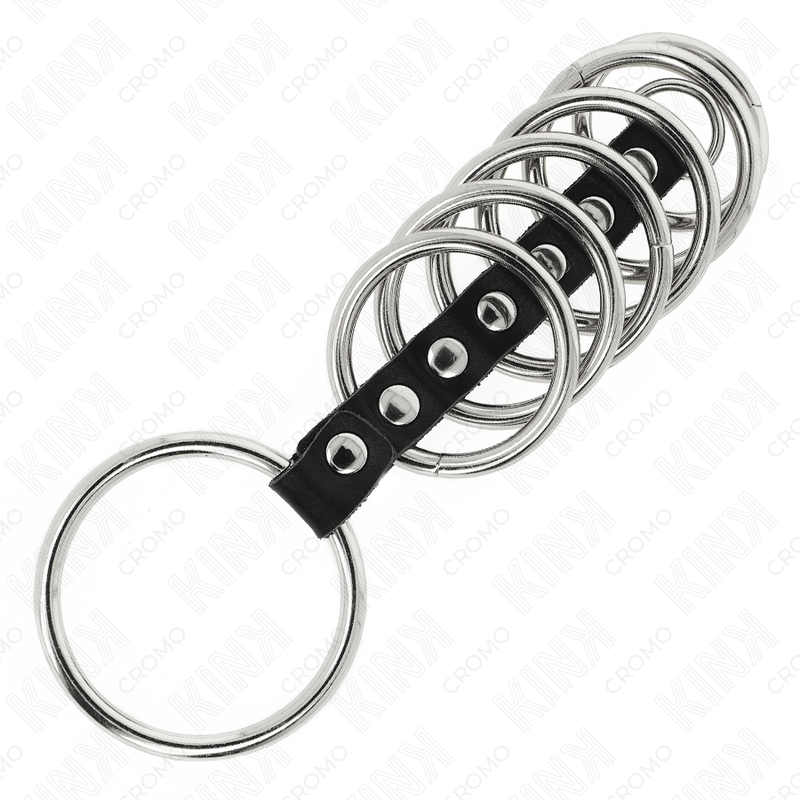 KINK - 7 ANELLI PER PENE IN METALLO DA 3,2 CM A 5 CM COLLEGATI DA PELLE - KINK RING POWER | Lingerie Harness Boutique