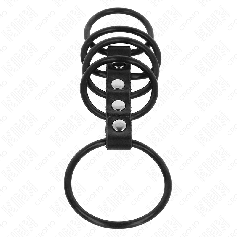 KINK - 5 ANELLI PER PENE IN SILICONE DA 3,8 CM A 4,8 CM COLLEGATI DA PELLE - KINK RING POWER | Lingerie Harness Boutique