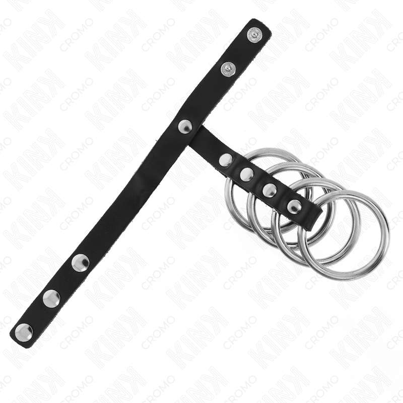 KINK - 4 ANELLI PER PENE IN METALLO DA 3,8 CM COLLEGATI CON CINTURINO IN PELLE DA 22 X 1,5 CM E CHIUSURA A PRESSIONE - KINK RING POWER | Lingerie Harness Boutique
