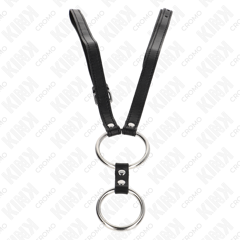 KINK - DOPPIO ANELLO PER PENE IN METALLO DA 3,8 CM A 5 CM CON CINTURA IN PELLE 112 CM - KINK RING POWER | Lingerie Harness Boutique