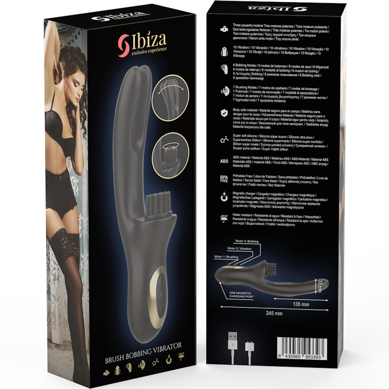 IBIZA - VIBRATORE CLITORIALE MULTICELLULARE E DOPPIA ONDA CON SPAZZOLA RABITT HI-TECH - IBIZA TECHNOLOGY | Lingerie Harness Boutique