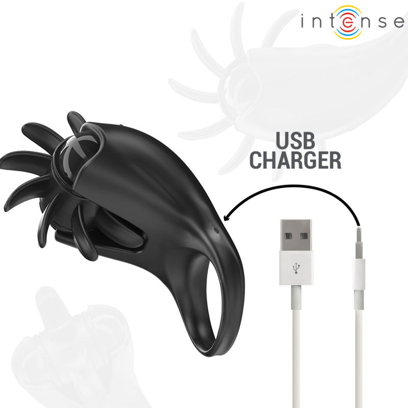 INTENSE - MABEL ANELLO VIBRANTE 10 VIBRAZIONI CON STIMOLATORE CLITORIDEO NERO - INTENSE COUPLES TOYS | Lingerie Harness Boutique