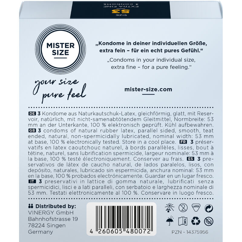 MISTER SIZE - PRESERVATIVO TAGLIA M 53 MM (3 UNITÀ) - MISTER SIZE | Lingerie Harness Boutique