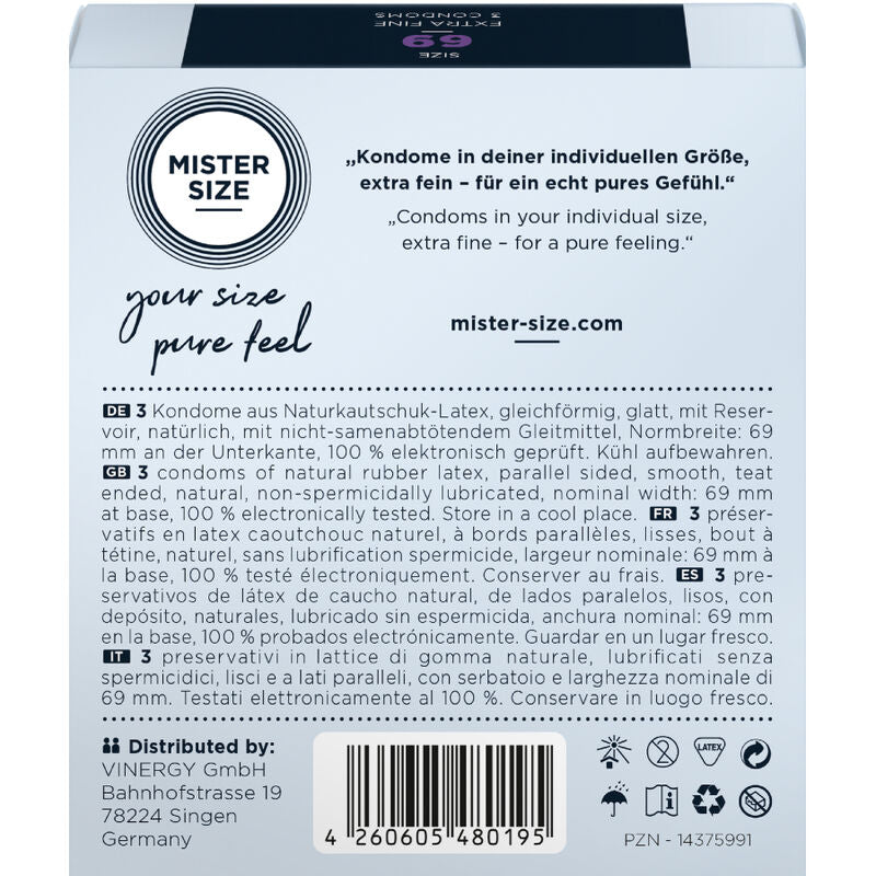 MISTER SIZE - PRESERVATIVI TAGLIA XXXL 69 MM (3 UNITÀ) - MISTER SIZE | Lingerie Harness Boutique