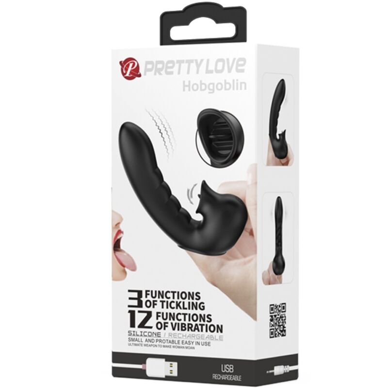 PRETTY LOVE - HOBGOBLIN CUSTODIA PER DITA VIBRANTE 12 VIBRAZIONI + STIMOLATORE CLITORIDE NERO - PRETTY LOVE | Lingerie Harness Boutique