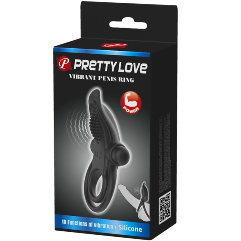 PRETTY LOVE - DOPPIO ANELLO VIBRANTE + STIMOLATORE CLITORIDEO 10 VIBRAZIONI NERO - PRETTY LOVE | Lingerie Harness Boutique
