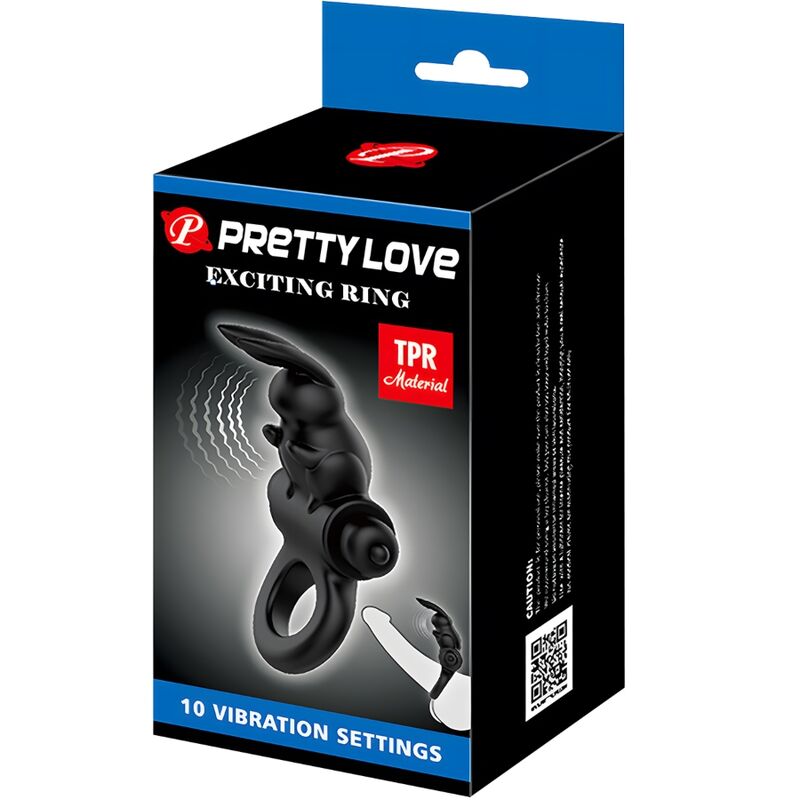 PRETTY LOVE - ANELLO VIBRATORE CONIGLIO ECCITANTE 10 VIBRAZIONI NERO - PRETTY LOVE | Lingerie Harness Boutique
