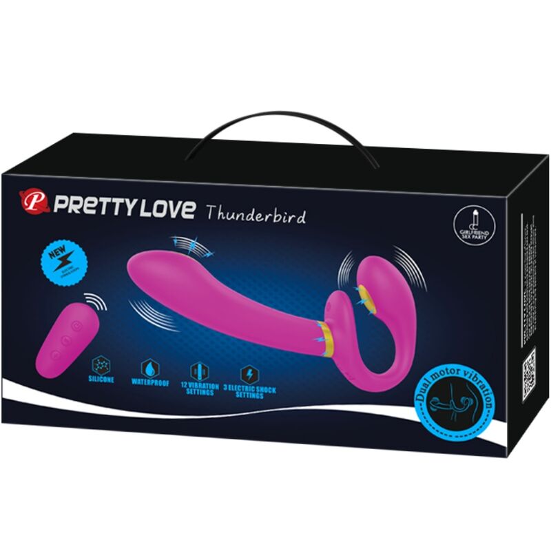 PRETTY LOVE - THUNDERBIRD DOPPIO VIBRATORE CON STRAP-ON E TELECOMANDO VIOLA - PRETTY LOVE | Lingerie Harness Boutique