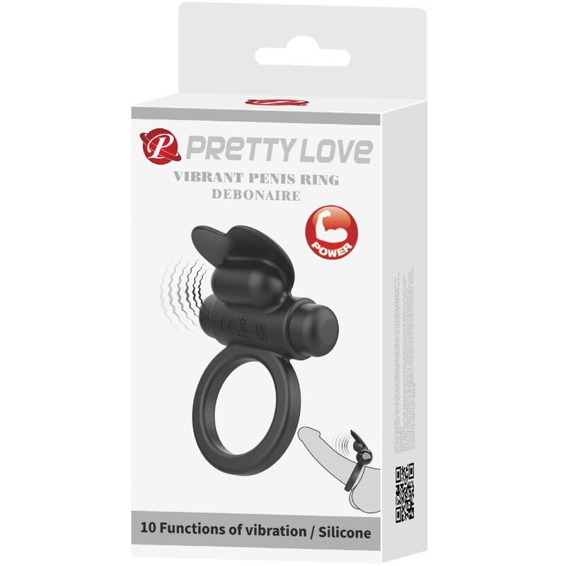 PRETTY LOVE - DEBONAIRE ANELLO VIBRANTE CONIGLIO 10 VIBRAZIONI NERO - PRETTY LOVE | Lingerie Harness Boutique