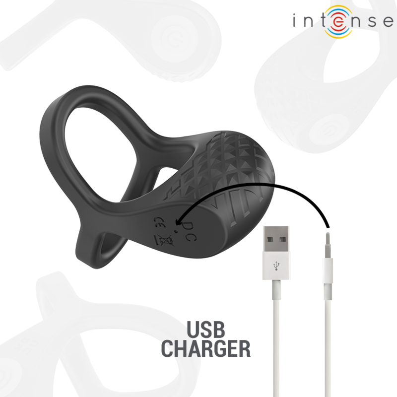 INTENSE - ALEX VIBRATORE DOPPIO ANELLO PER PENE 10 VIBRAZIONI NERO - INTENSE COUPLES TOYS | Lingerie Harness Boutique