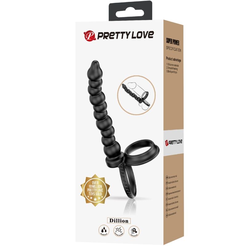 PRETTY LOVE - DILLION ANELLO PER IL PENE A DOPPIA PENETRAZIONE NERO - PRETTY LOVE | Lingerie Harness Boutique