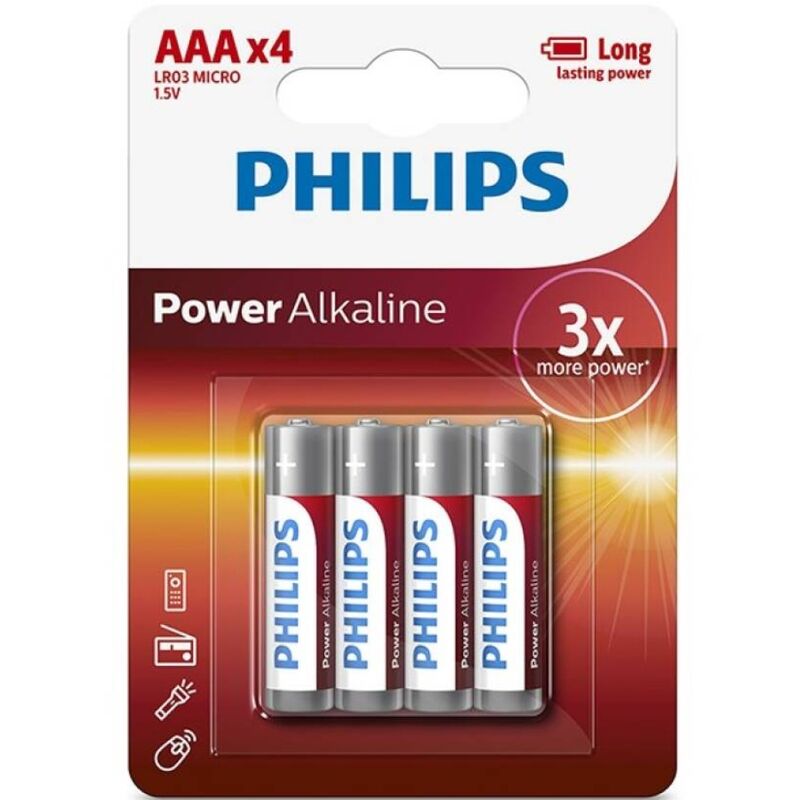 PHILIPS - BATTERIA ALCALINE AAA LR03 BLISTER*4 - PHILLIPS | Lingerie Harness Boutique