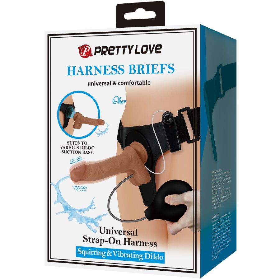 PRETTY LOVE - SLIP UNIVERSALE CON DILDO VIBRANTE E SQUIRTING 15,5 CM MULATO - PRETTY LOVE | Lingerie Harness Boutique