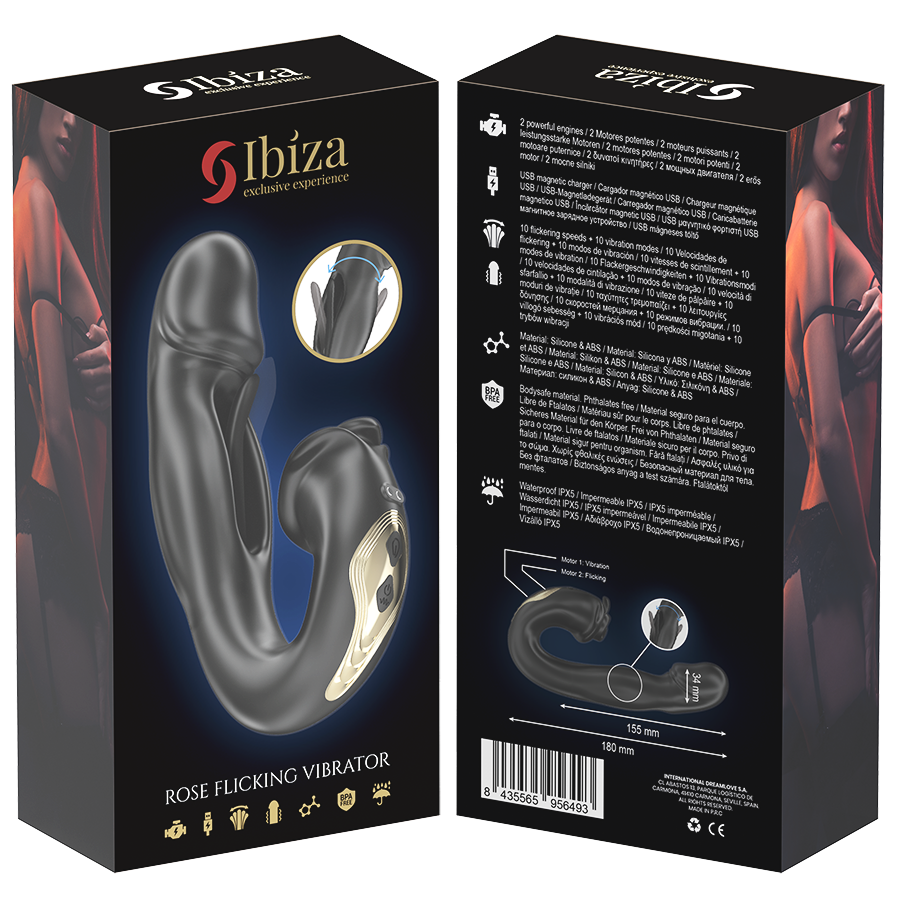 IBIZA - VIBRATORE ROSE EFFETTO FLICKING E STIMOLATORE DEL CLITORIDE - IBIZA TECHNOLOGY | Lingerie Harness Boutique