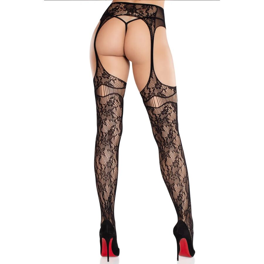 LEG AVENUE - CALZE IN PIZZO CON GIARRETTIERE NERE - LEG AVENUE HOSIERY | Lingerie Harness Boutique