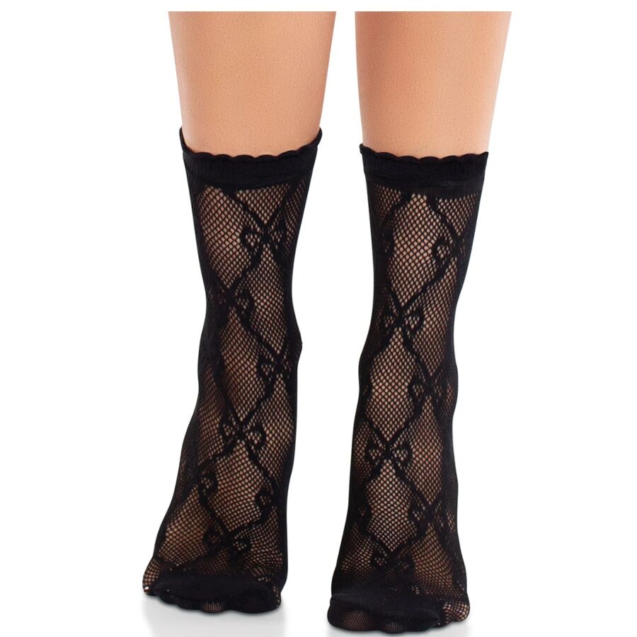 LEG AVENUE - CALZINI IN PIZZO CON FIOCCO IN PIZZO NERO - LEG AVENUE HOSIERY | Lingerie Harness Boutique