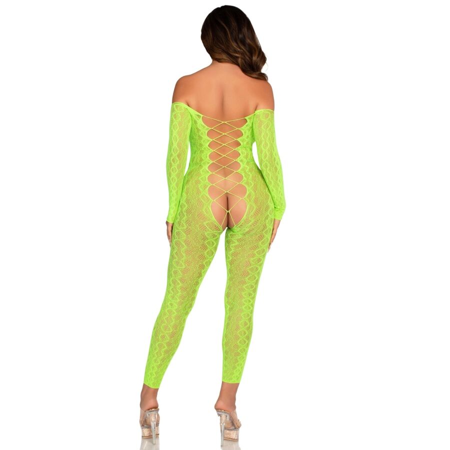 LEG AVENUE - BODYSTOCKING SENZA CAVALLO EXOTIC SNAKE LACE NEON GREEN - LEG AVENUE BODYSTOCKINGS | Lingerie Harness Boutique