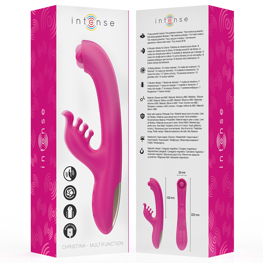 INTENSE - CHRISTINA VIBRATORE MULTIFUNZIONE RABBIT 22,5 CM ROSA - INTENSE FUN | Lingerie Harness Boutique