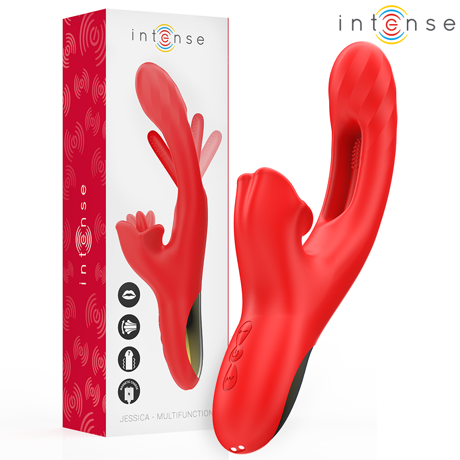 INTENSE - JESSICA VIBRATORE MULTIFUNZIONE STIMOLAZIONE CLITORIDE 24,8 CM ROSSO - INTENSE FUN | Lingerie Harness Boutique