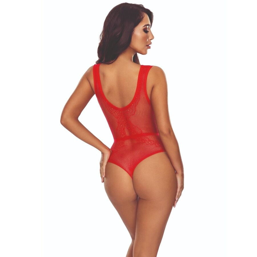 PASSION - BS115 BODYSTOCKING GRID RED - PASSION WOMAN BODYSTOCKINGS | Lingerie Harness Boutique