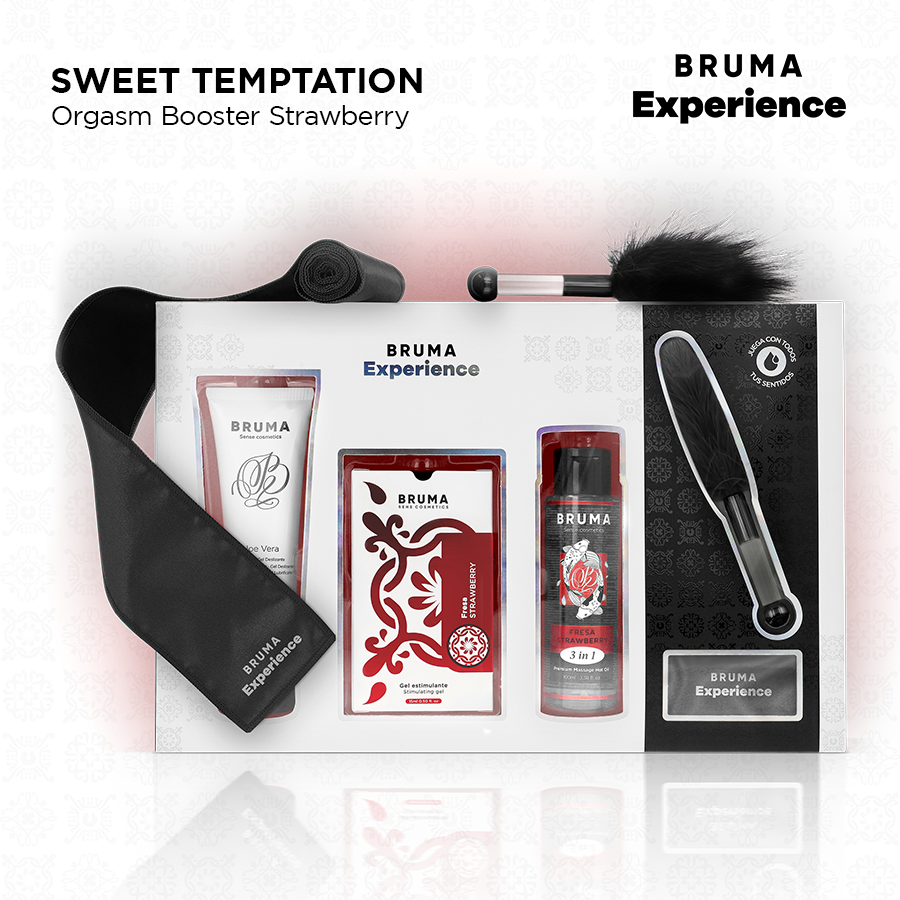 BRUMA XPERIENCE - KIT TENTAZIONE DOLCE ALLA FRAGOLA CON POTENZIATORE DI ORGASMO - BRUMA | Lingerie Harness Boutique