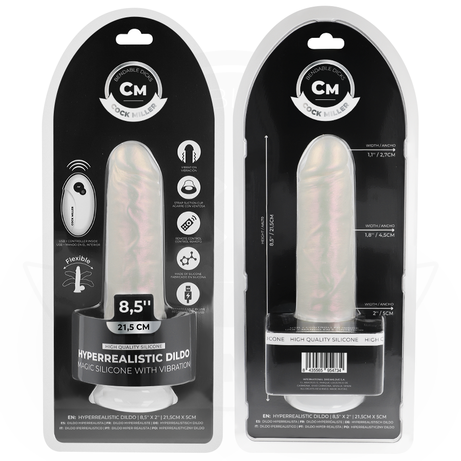 COCK MILLER - DILDO CON VENTOSA, LUCI E VIBRAZIONE CON TELECOMANDO BIANCO 21,5 CM - COCK MILLER | Lingerie Harness Boutique