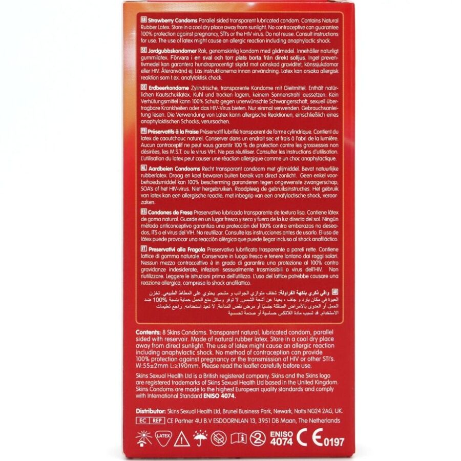 SKINS - PRESERVATIVI PREMIUM ALLA FRAGOLA CONFEZIONE DA 8 - SKINS | Lingerie Harness Boutique
