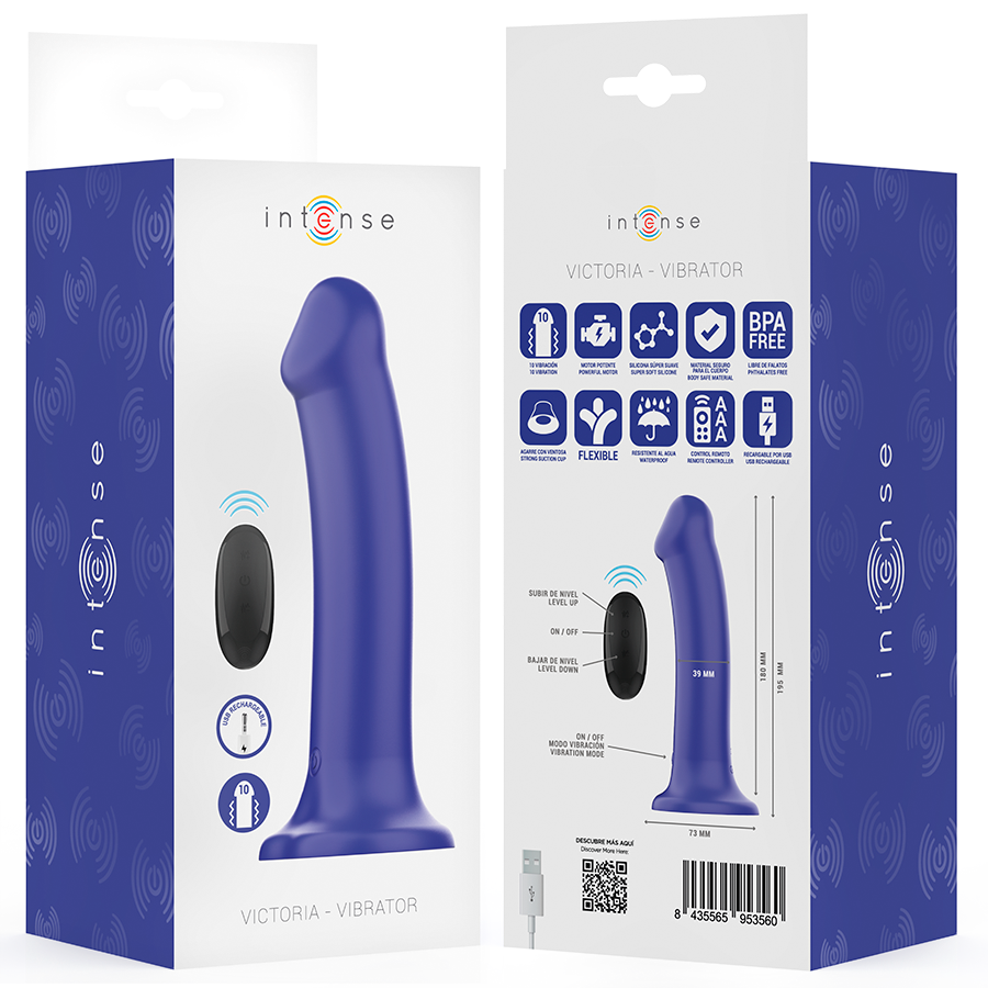 INTENSE - VIBRATORE VICTORIA CON VENTOSA 10 VIBRAZIONI BLU SCURO TELECOMANDO - INTENSE FUN | Lingerie Harness Boutique