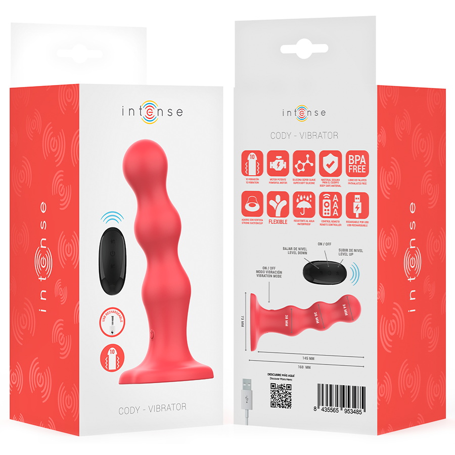 INTENSE - CODY VIBRATORE CON VENTOSA TELECOMANDO ROSSO - INTENSE FUN | Lingerie Harness Boutique