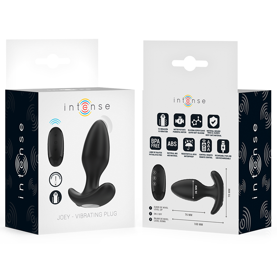 INTENSE - JOEY ANAL PLUG 10 VIBRAZIONI NERO TELECOMANDO - INTENSE ANAL TOYS | Lingerie Harness Boutique