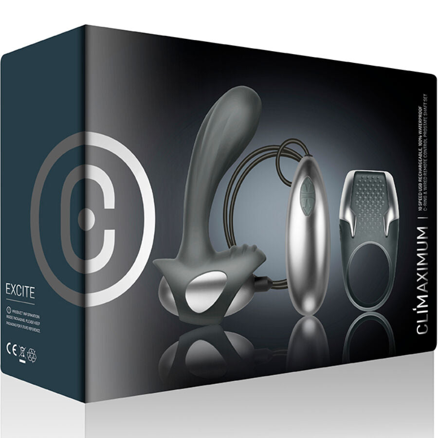 CLIMAXIMUM - EXCITE KIT ANELLO PER IL PENE + MASSAGGIATORE PER LA PROSTATA CON FILO - CLIMAXIMUM | Lingerie Harness Boutique