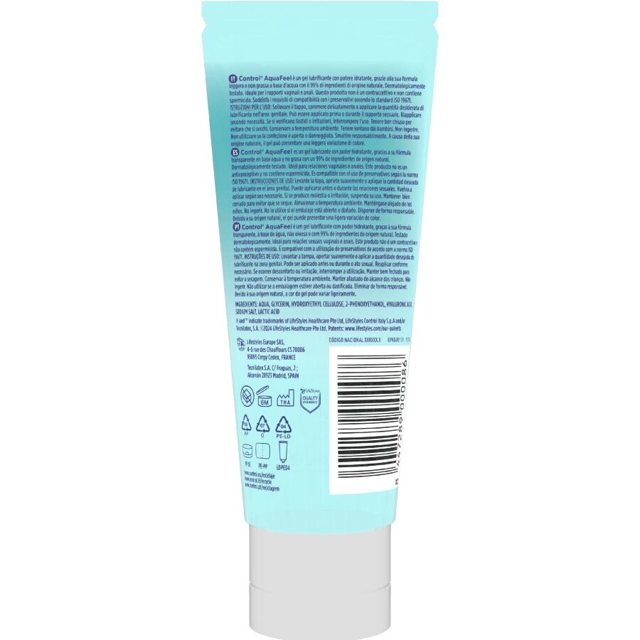 CONTROL - LUBRIFICANTE AQUAFEEL CON ACIDO IALURONICO 80 ML - CONTROL LUBES | Lingerie Harness Boutique