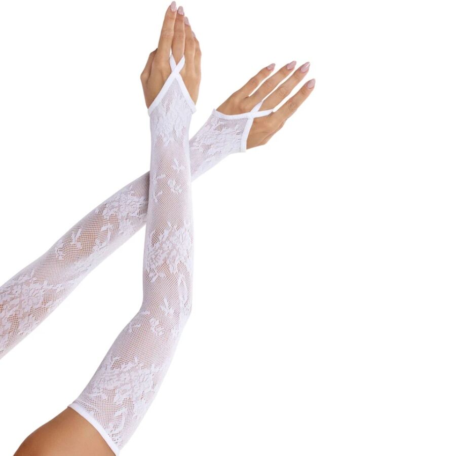 LEG AVENUE - GUANTI SCALDA MANICOTTI IN PIZZO FLOREALE EXTRA LUNGHI BIANCHI - LEG AVENUE ACCESSORIES | Lingerie Harness Boutique