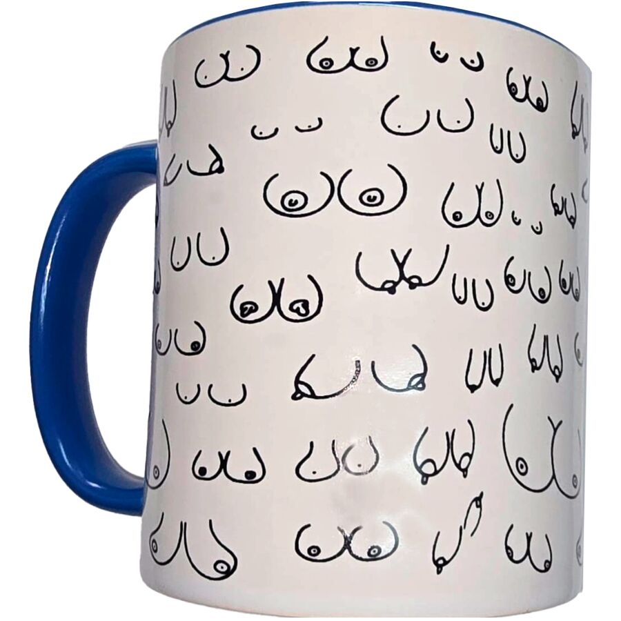 DIABLO PICANTE - TAZZA TETTE BIANCHE CON MANICO BLU 370 ML - DIABLO PICANTE | Lingerie Harness Boutique
