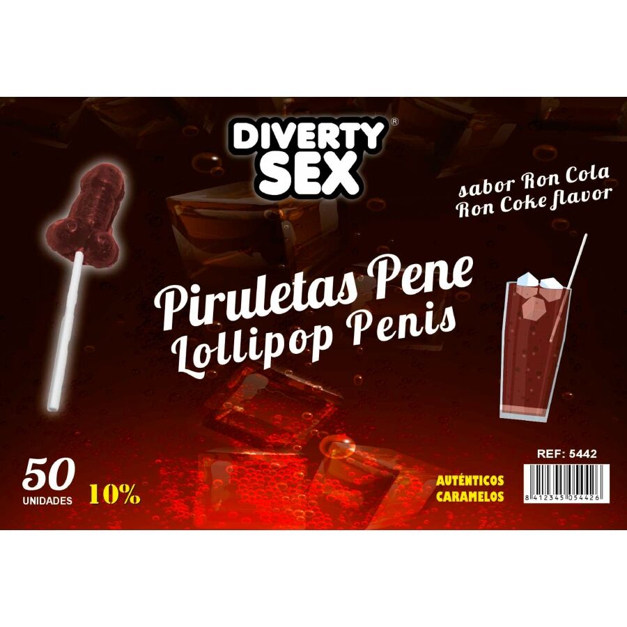 DIABLO GOLOSO - 50 LECCA LECCA AL PENE GUSTO RON COLA 10% ALCOOL - DIABLO GOLOSO | Lingerie Harness Boutique