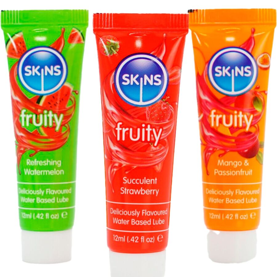 SKINS - KIT LUBRIFICANTI ALLA FRUTTA LUBRIFICANTI ALL'ANGURIA, ALLA FRAGOLA E AL MANGO 3 x 12 ML - SKINS | Lingerie Harness Boutique