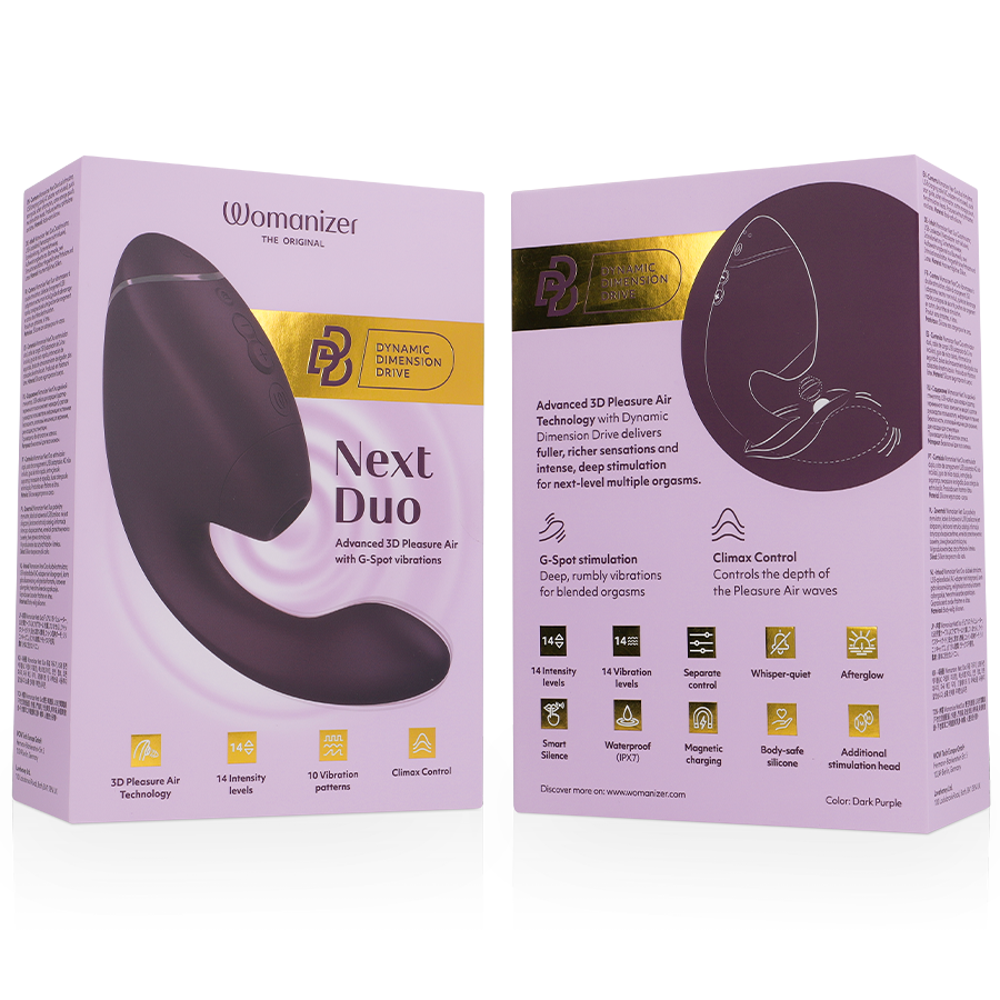 WOMANIZER - DUO NEXT STIMOLATORE DOPPIO CLITORIDEO E PUNTO G VIOLA SCURO - WOMANIZER | Lingerie Harness Boutique
