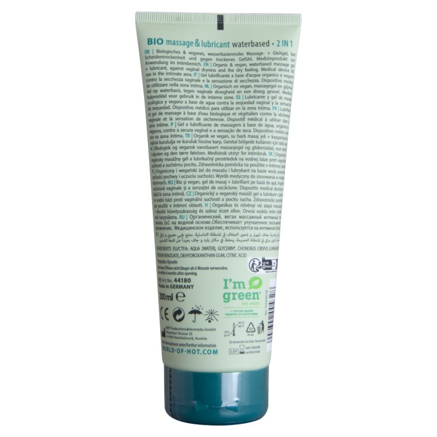 HOT - BIO MASSAGGIO E LUBRIFICANTE A BASE D'ACQUA 2 IN 1 200 ML - HOT | Lingerie Harness Boutique