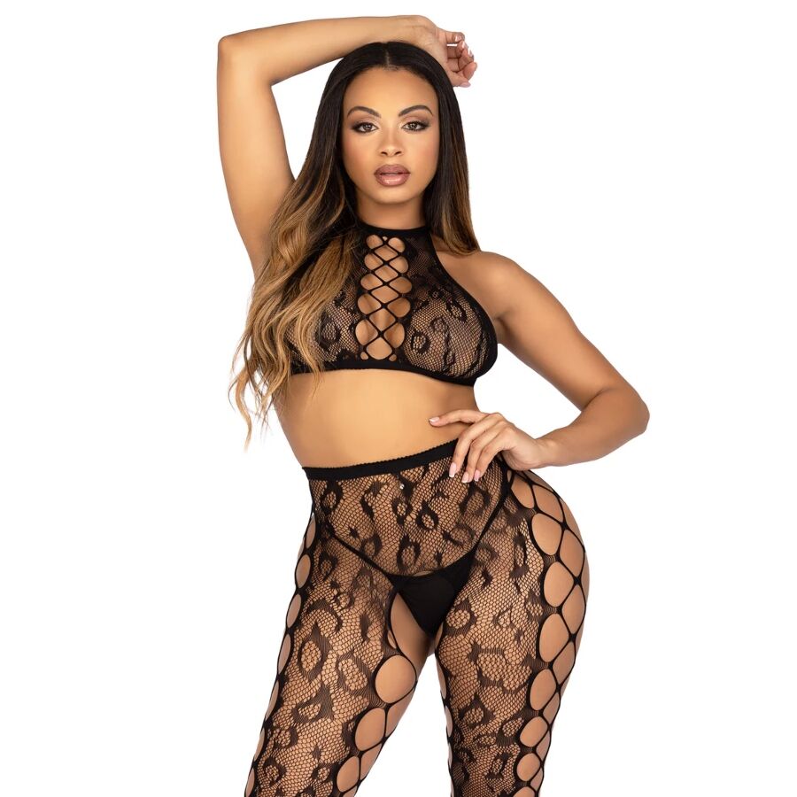 LEG AVENUE - 89372 CROP TOP E COLLANT SENZA CAVALLO NERO - TAGLIA UNICA - LEG AVENUE SETS | Lingerie Harness Boutique