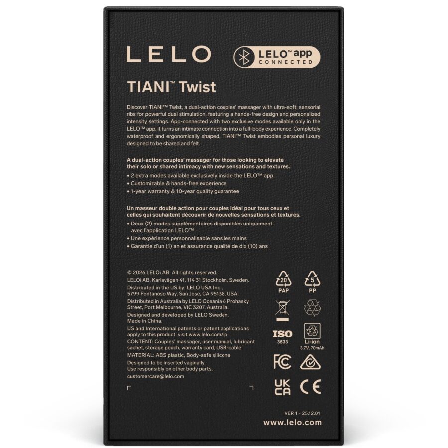 LELO - TIANI VIBRATORE A COPPIE TWIST IN SCHIUMA - LELO | Lingerie Harness Boutique