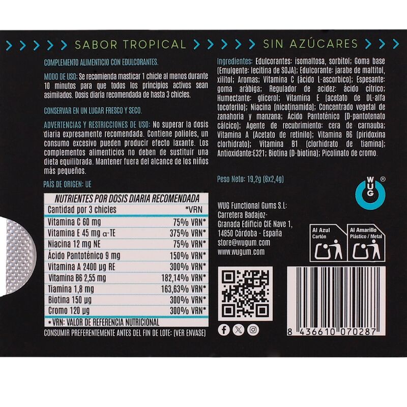 WUG MULTIVIT - MULTIVITAMINICO FUNZIONALE AL GUSTO TROPICALE, BLISTER DI GOMME DA MASTICARE, 8 PEZZI - WUG GUM | Lingerie Harness Boutique